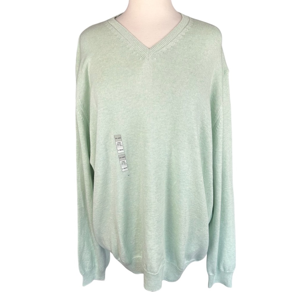 M&S COLLECTION Light Green Pullover V Neck Pure Cotton Sweater Size 3XL NWT